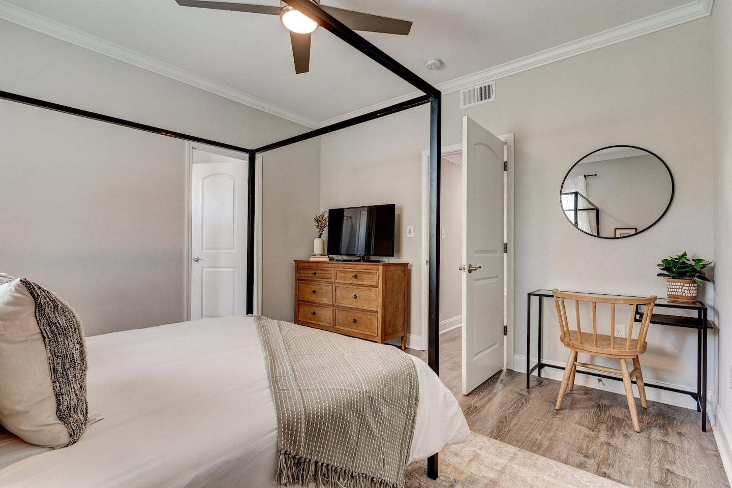 Super comfortable master queen bedroom | Dedicated work space