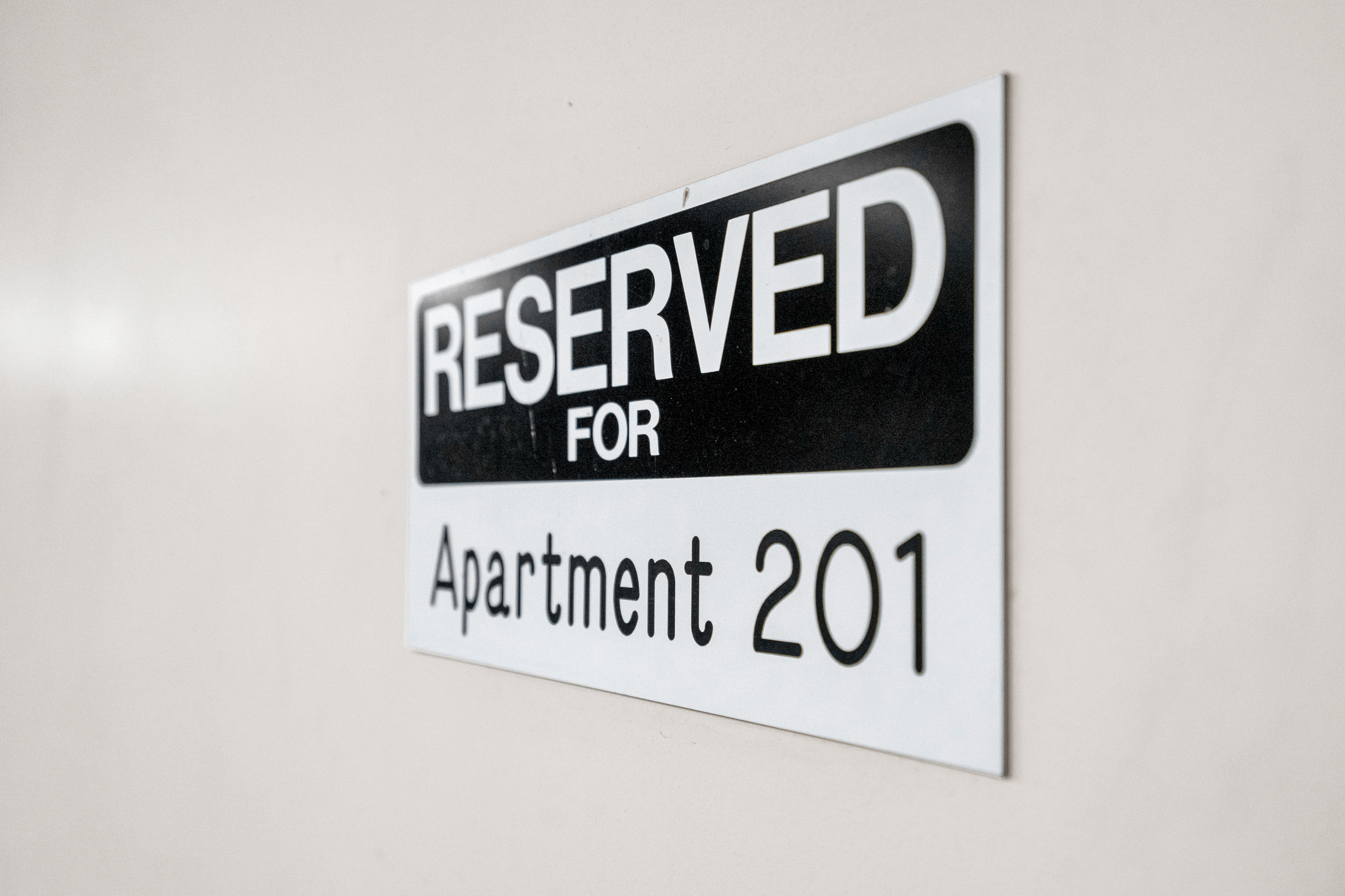 Reserved parking for Apartment 201.