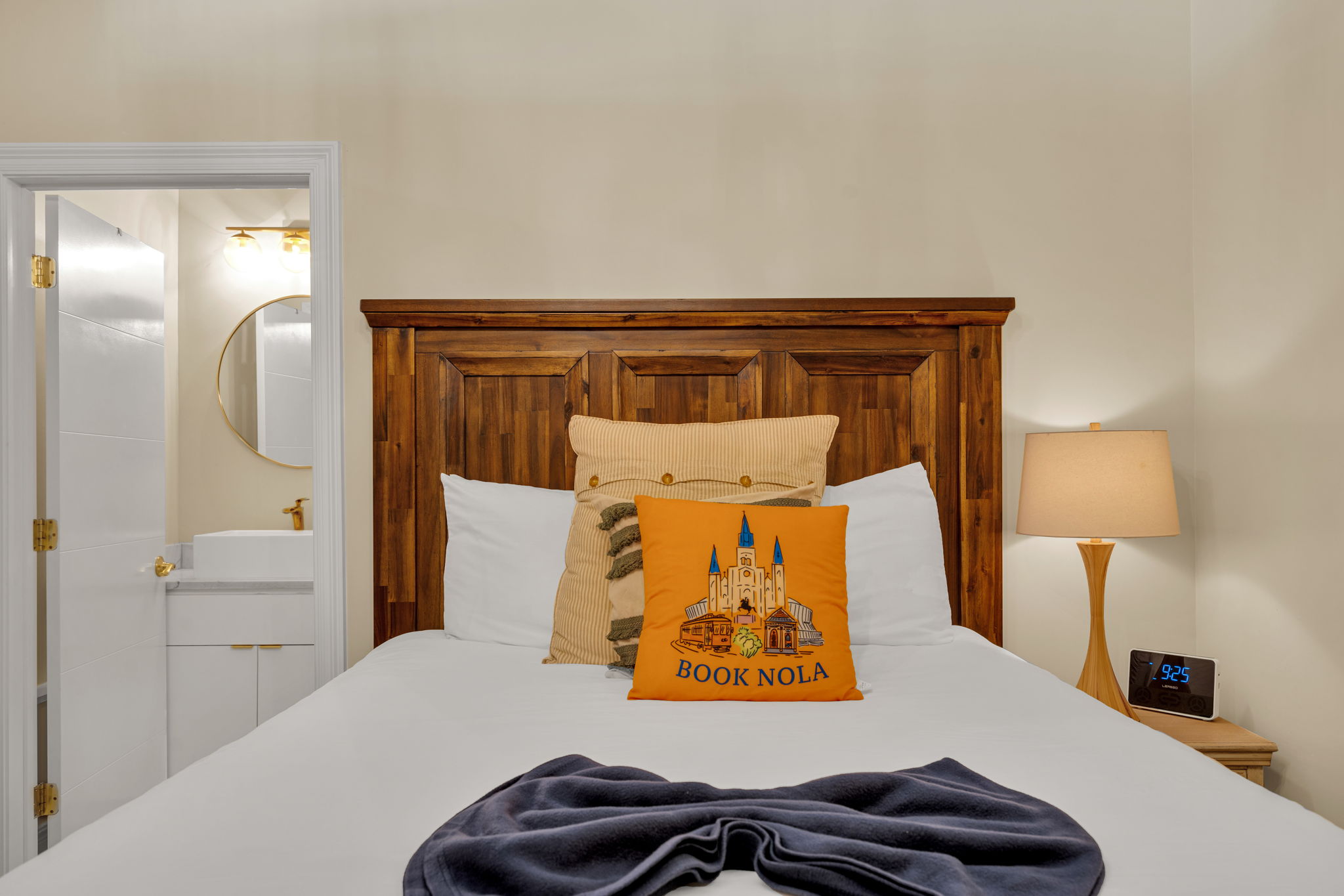 Handcrafted headboard with a signature Book NOLA touch