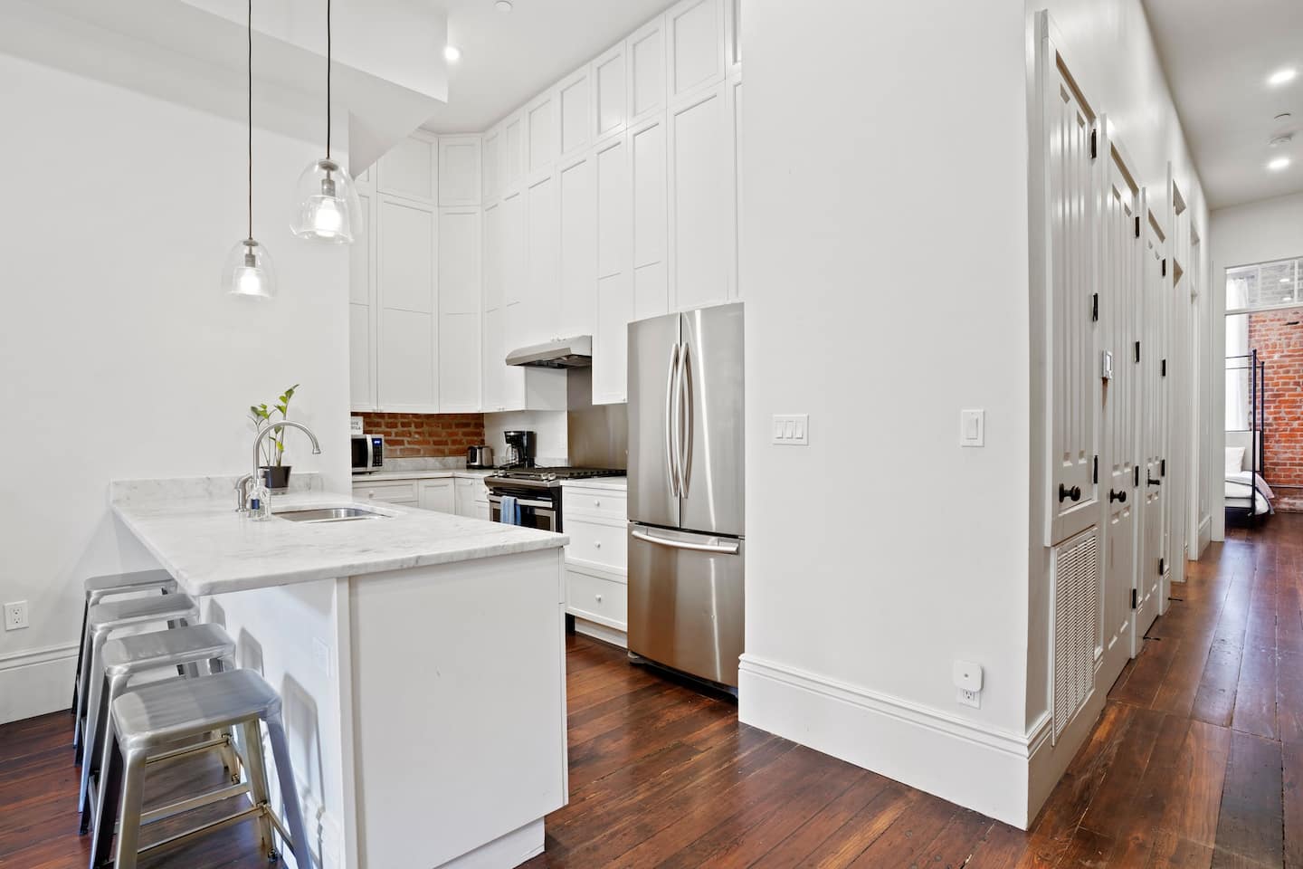 Kitchen space with bar seating